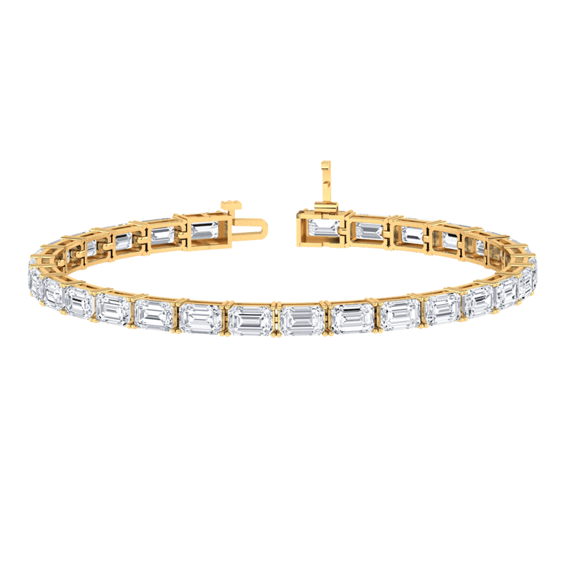 Monaco emerald Lab diamond yellow gold horizontal tennis bracelet Lily Arkwright