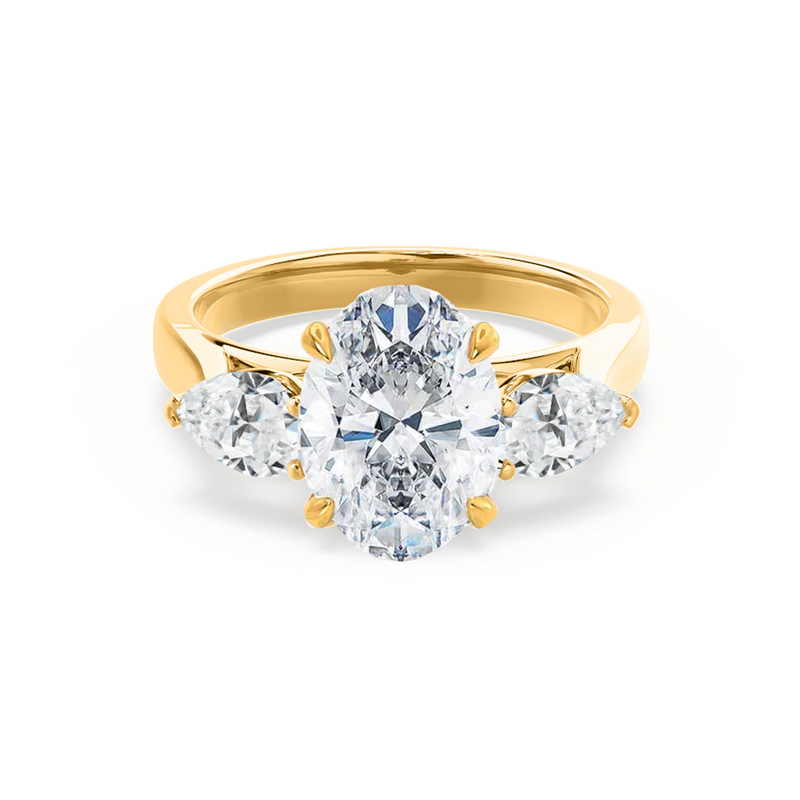 BLOSSOM - Oval Lab Diamond & Pear Lab Diamond 18k Yellow Gold Trilogy Ring