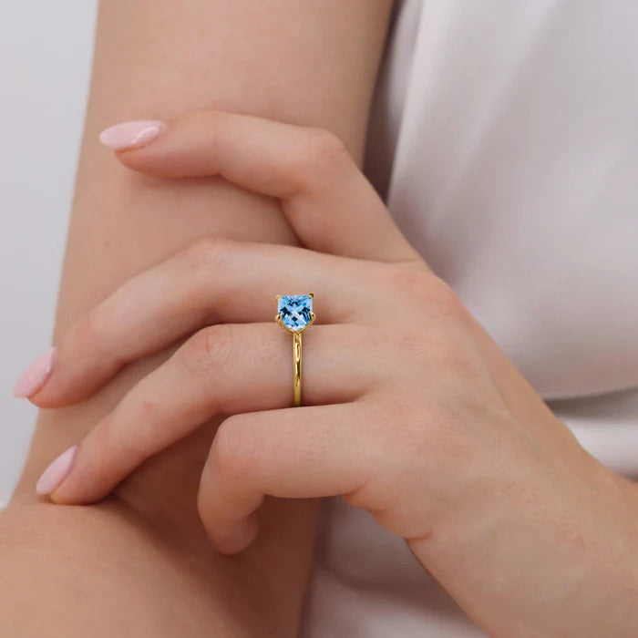 PARIS - Chatham® Princess Aqua Spinel & Diamond 18k Yellow Gold Petite Hidden Halo