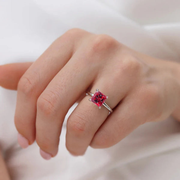 PARIS - Chatham® Princess Ruby & Diamond 18k White Gold Petite Hidden Halo