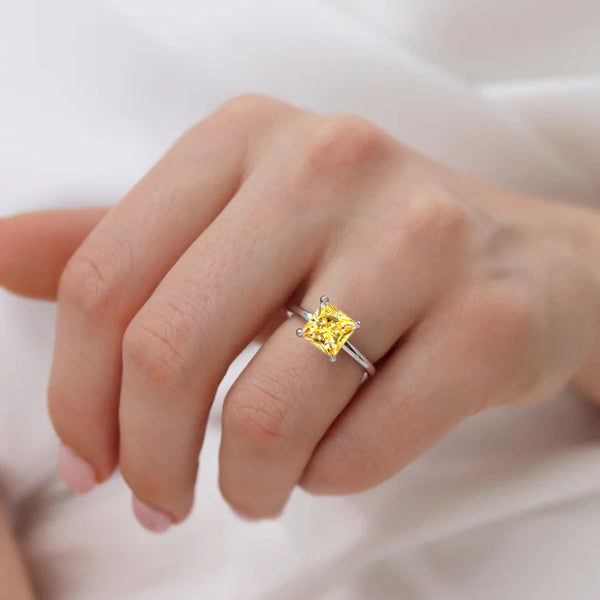 PARIS - Chatham® Princess Yellow Sapphire & Diamond 950 Platinum Petite Hidden Halo