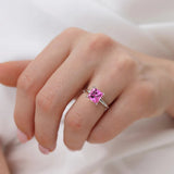 PARIS - Chatham® Princess Pink Sapphire & Diamond 18k White Gold Petite Hidden Halo