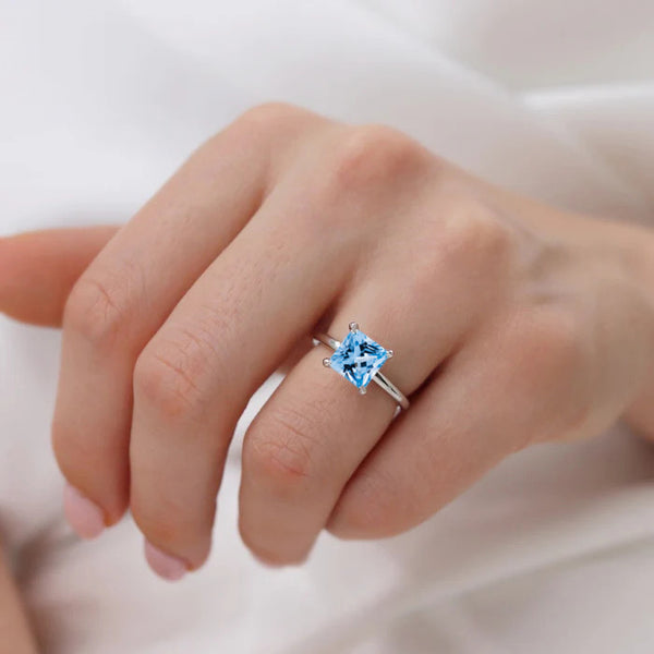 PARIS - Chatham® Princess Aqua Spinel & Diamond 950 Platinum Petite Hidden Halo