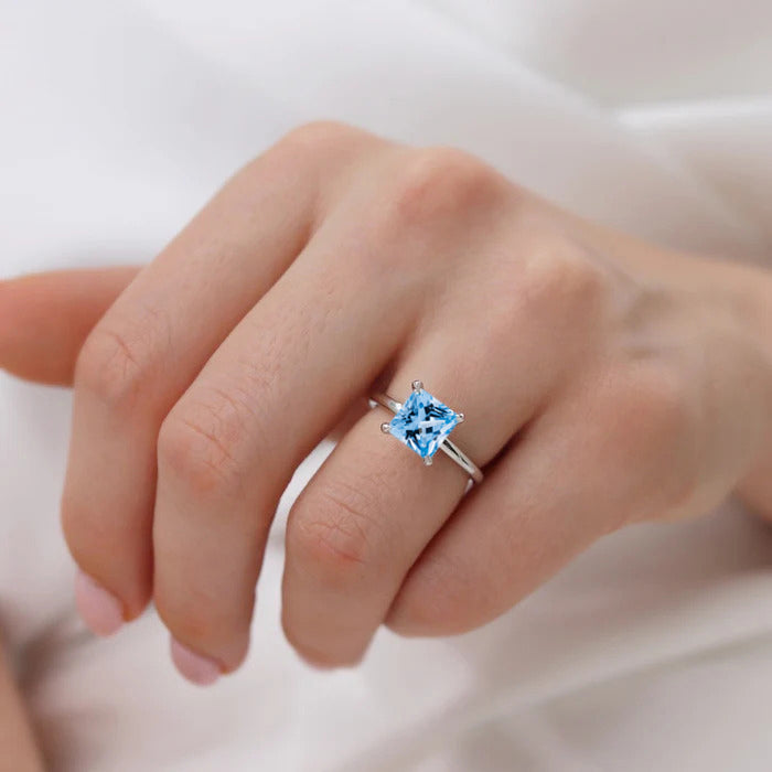 PARIS - Chatham® Princess Aqua Spinel & Diamond 950 Platinum Petite Hidden Halo