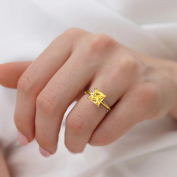 PARIS - Chatham® Princess Yellow Sapphire & Diamond 18k Yellow Gold Petite Hidden Halo