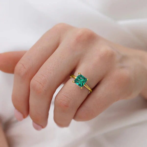 PARIS - Chatham® Princess Emerald & Diamond 18k Yellow Gold Petite Hidden Halo