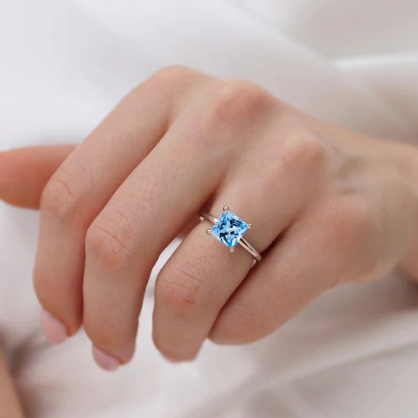 PARIS - Chatham® Princess Aqua Spinel & Diamond 18k Rose Gold Petite Hidden Halo