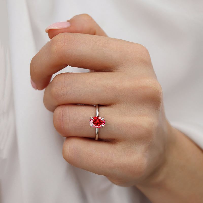 PARIS - Chatham® Oval Ruby & Diamond 18k White Gold Petite Hidden Halo