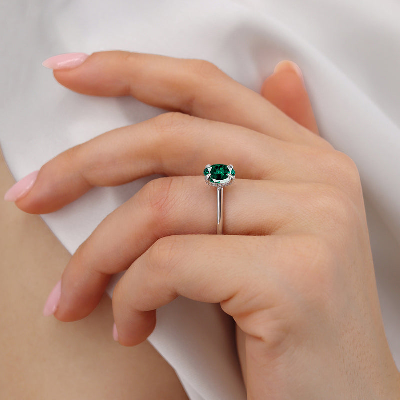 PARIS - Chatham® Oval Emerald & Diamond 950 Platinum Petite Hidden Halo