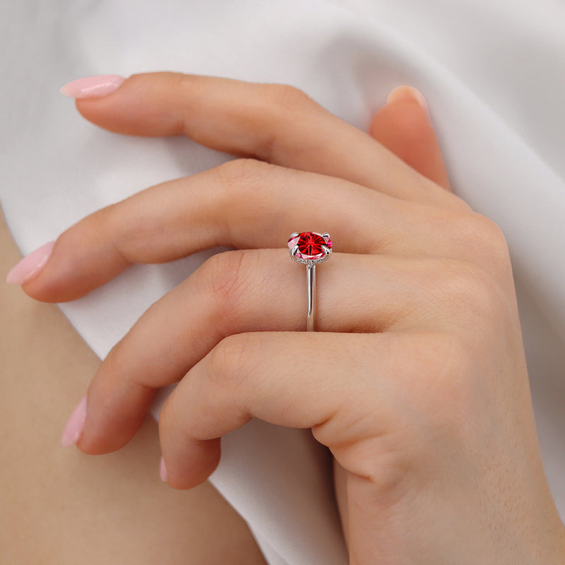 PARIS - Chatham® Oval Ruby & Diamond 18k White Gold Petite Hidden Halo