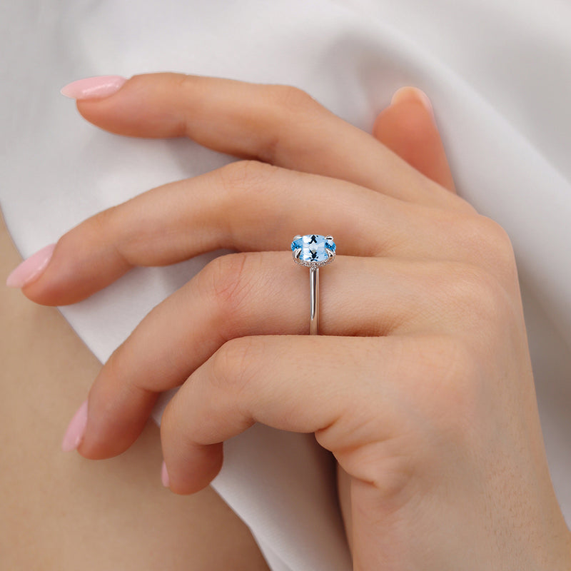 PARIS - Chatham® Oval Aqua Spinel & Diamond 18k White Gold Petite Hidden Halo