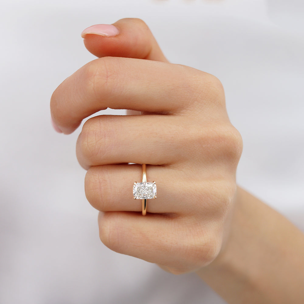 Paris Elongated Cushion Moissanite 18k Yellow Gold Petite Hidden