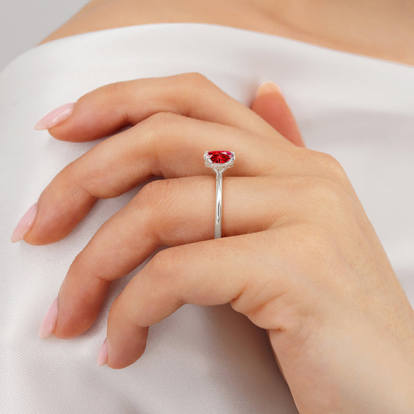 PARIS - Chatham® Elongated Cushion Ruby & Diamond 950 Platinum Petite Hidden Halo