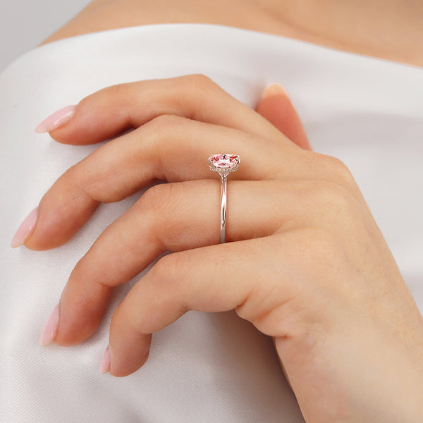 PARIS - Chatham® Elongated Cushion Champagne Sapphire & Diamond 18k Rose Gold Petite Hidden Halo