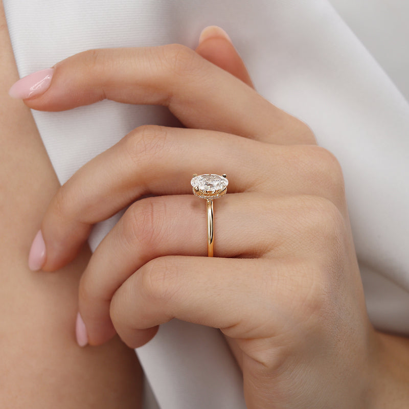 Paris Oval Moissanite 18k Rose Gold Petite Hidden Halo Solitaire