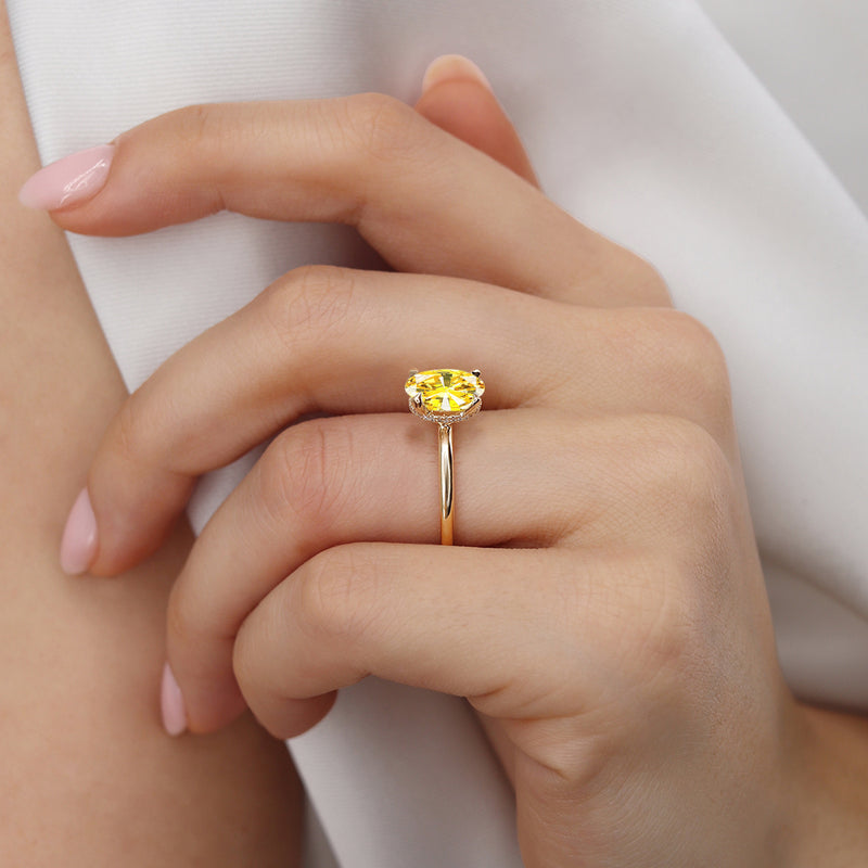 PARIS - Chatham® Oval Yellow Sapphire & Diamond 18k Yellow Gold Petite Hidden Halo