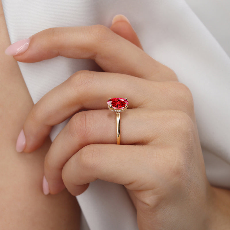 PARIS - Chatham® Oval Ruby & Diamond 18k Rose Gold Petite Hidden Halo