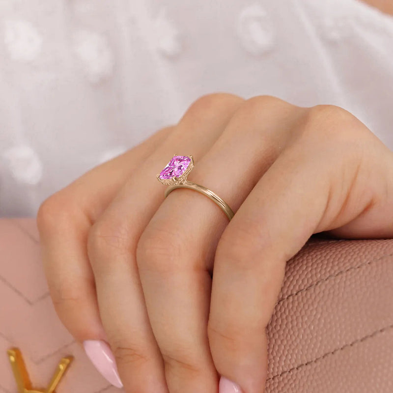 PARIS - Chatham® Radiant Pink Sapphire & Diamond 18k Rose Gold Petite Hidden Halo
