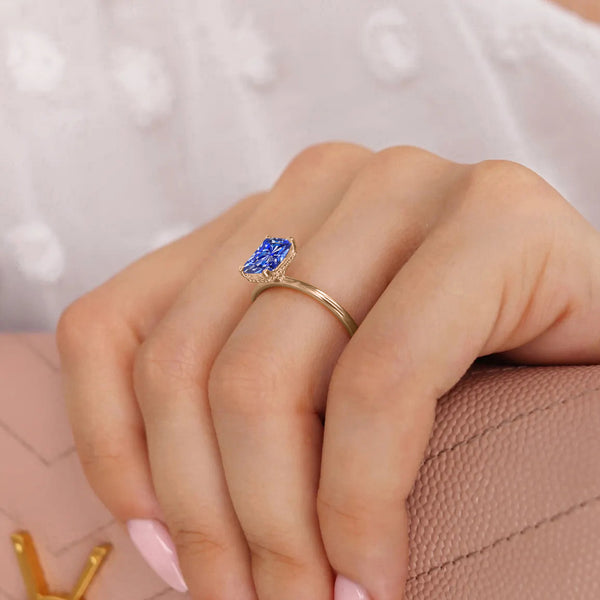 PARIS - Chatham® Radiant Blue Sapphire & Diamond 18k Rose Gold Petite Hidden Halo