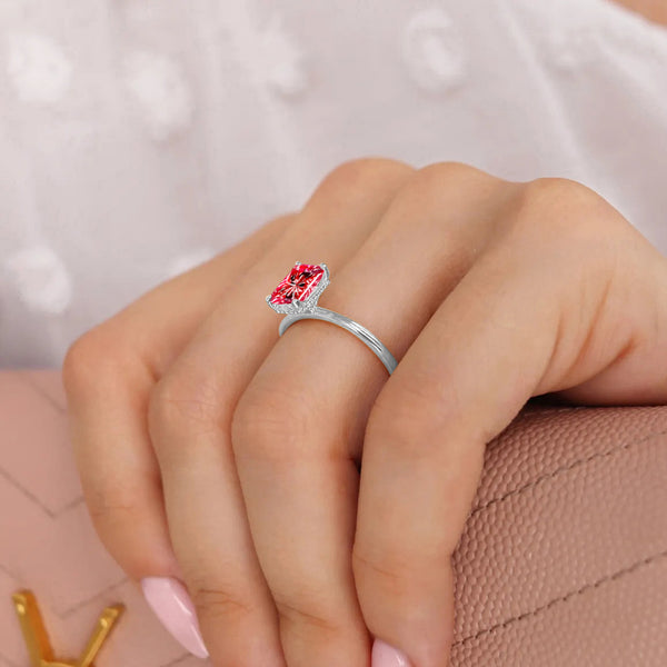 PARIS - Chatham® Radiant Ruby & Diamond 950 Platinum Petite Hidden Halo