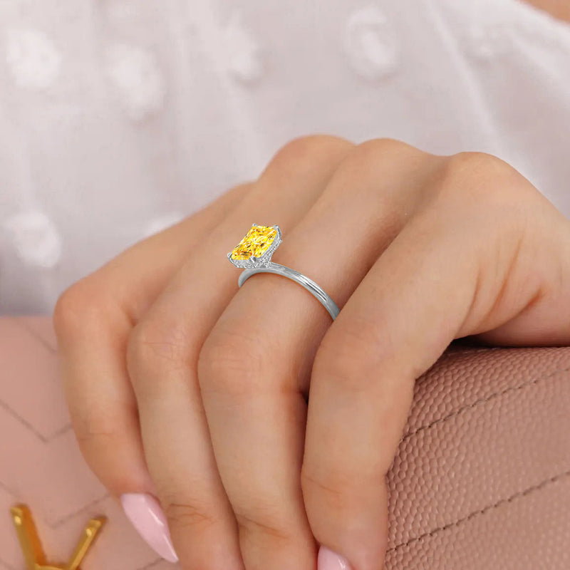 PARIS - Chatham® Radiant Yellow Sapphire & Diamond 18k White Gold Petite Hidden Halo