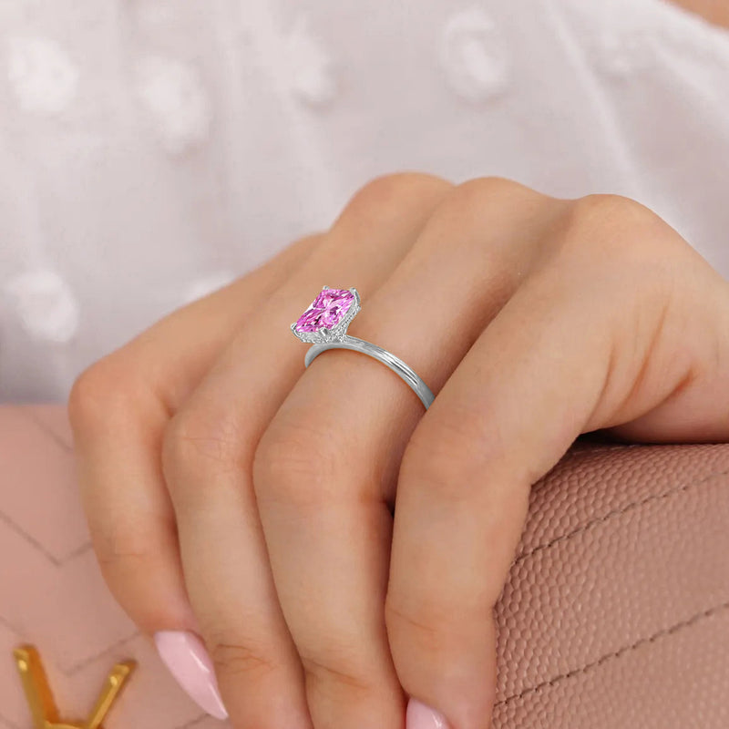 PARIS - Chatham® Radiant Pink Sapphire & Diamond 18k White Gold Petite Hidden Halo