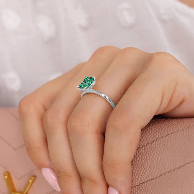 PARIS - Chatham® Radiant Emerald & Diamond 18k White Gold Petite Hidden Halo
