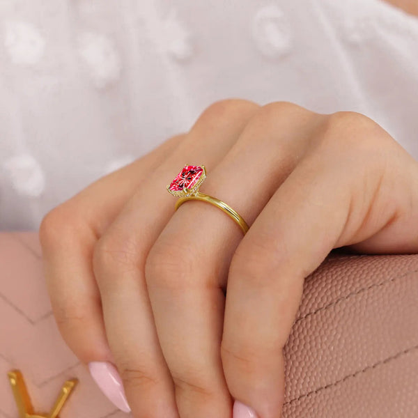 PARIS - Chatham® Radiant Ruby & Diamond 18k Yellow Gold Petite Hidden Halo