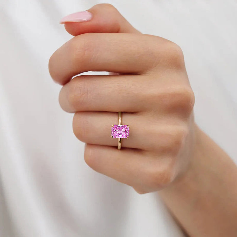 PARIS - Chatham® Radiant Pink Sapphire & Diamond 18k Rose Gold Petite Hidden Halo