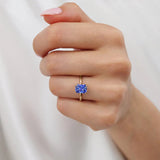 PARIS - Chatham® Radiant Blue Sapphire & Diamond 18k Rose Gold Petite Hidden Halo