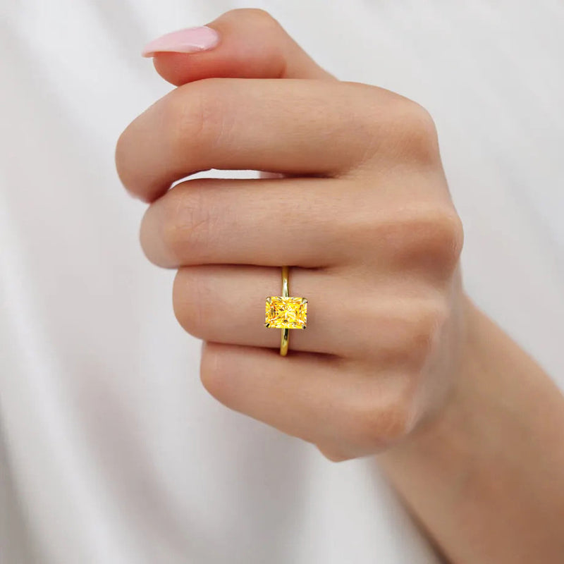 PARIS - Chatham® Radiant Yellow Sapphire & Diamond 18k Yellow Gold Petite Hidden Halo