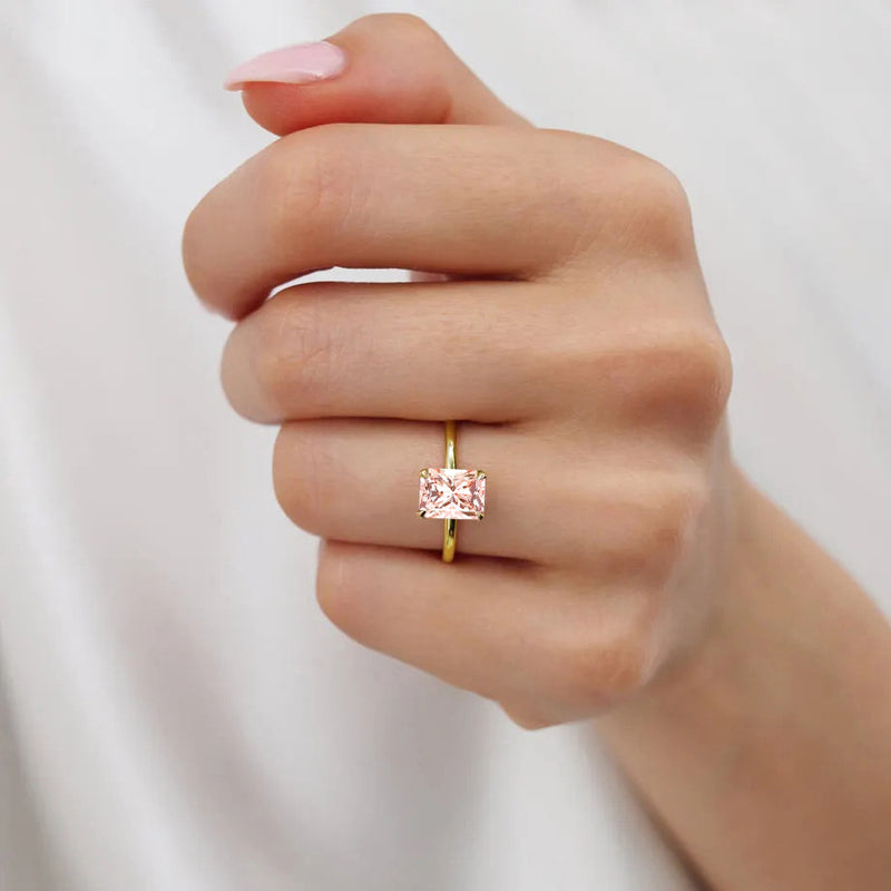 PARIS - Chatham® Radiant Champagne Sapphire & Diamond 18k Yellow Gold Petite Hidden Halo