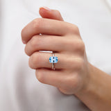 PARIS - Chatham® Elongated Cushion Aqua Spinel & Diamond 18k White Gold Petite Hidden Halo