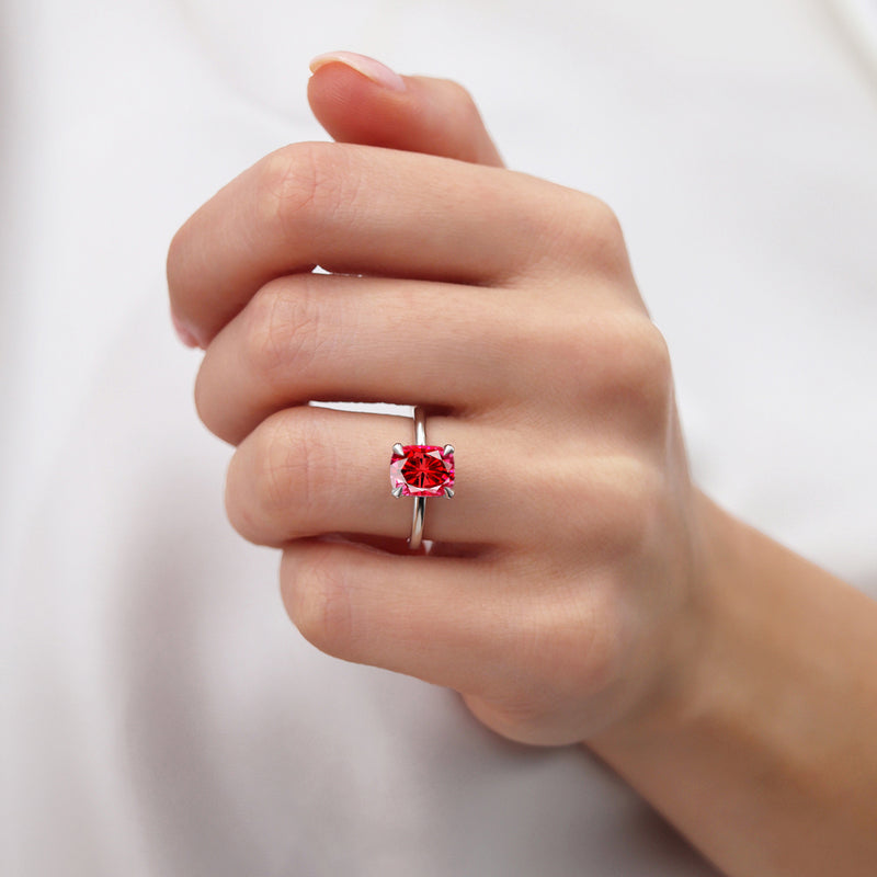 PARIS - Chatham® Elongated Cushion Ruby & Diamond 950 Platinum Petite Hidden Halo