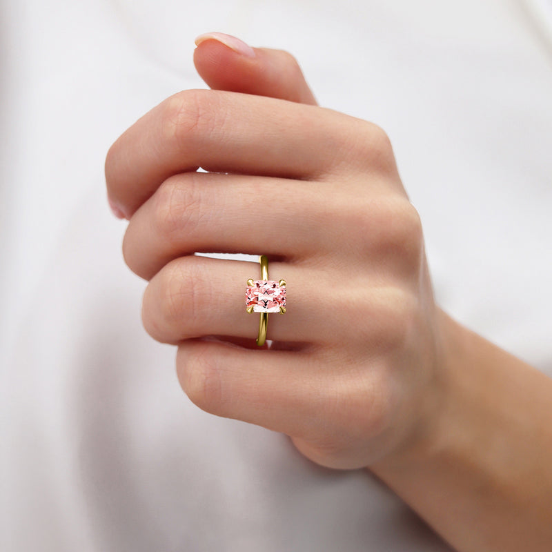 PARIS - Chatham® Elongated Cushion Champagne Sapphire & Diamond 18k Yellow Gold Petite Hidden Halo