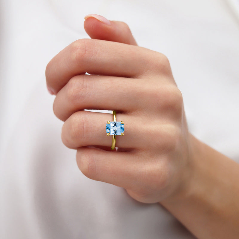 PARIS - Chatham® Elongated Cushion Aqua Spinel & Diamond 18k Yellow Gold Petite Hidden Halo