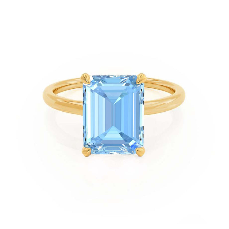 PARIS - Chatham® Emerald Aqua Spinel & Diamond 18k Yellow Gold Petite Hidden Halo