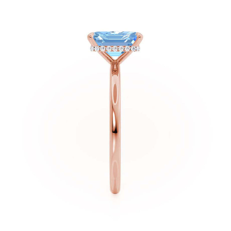 PARIS - Chatham® Emerald Aqua Spinel & Diamond 18k Rose Gold Petite Hidden Halo