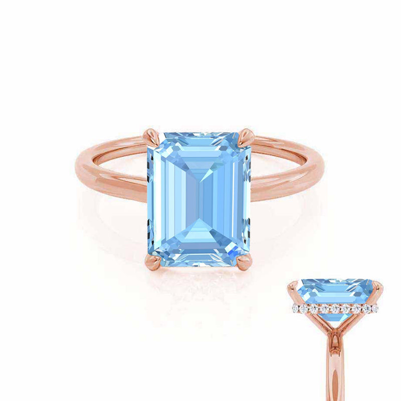 PARIS - Chatham® Emerald Aqua Spinel & Diamond 18k Rose Gold Petite Hidden Halo