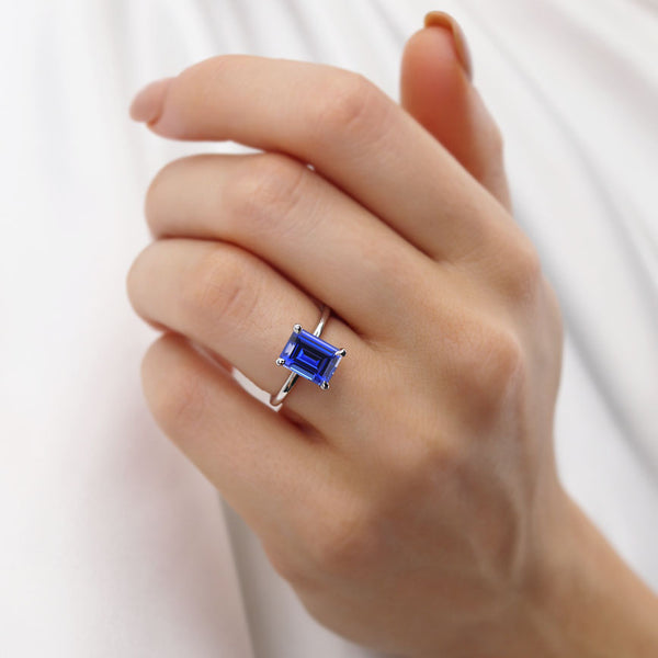 PARIS - Chatham® Emerald Blue Sapphire & Diamond 950 Platinum Petite Hidden Halo