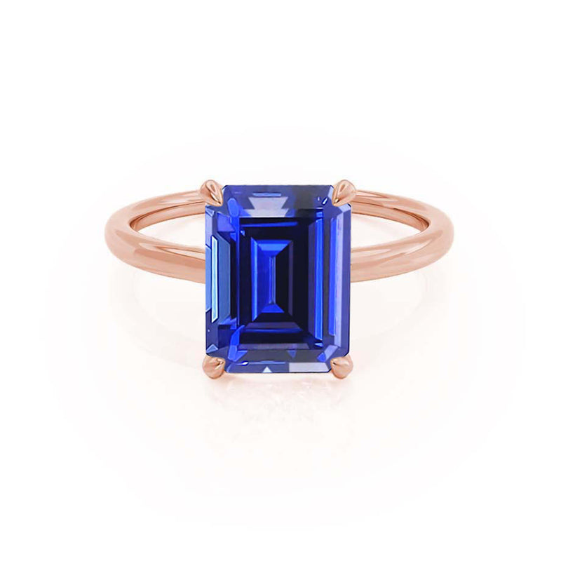 PARIS - Chatham® Emerald Blue Sapphire & Diamond 18k Rose Gold Petite Hidden Halo