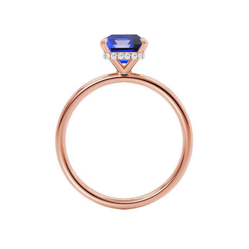 PARIS - Chatham® Emerald Blue Sapphire & Diamond 18k Rose Gold Petite Hidden Halo