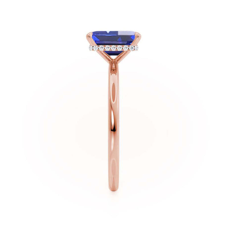 PARIS - Chatham® Emerald Blue Sapphire & Diamond 18k Rose Gold Petite Hidden Halo