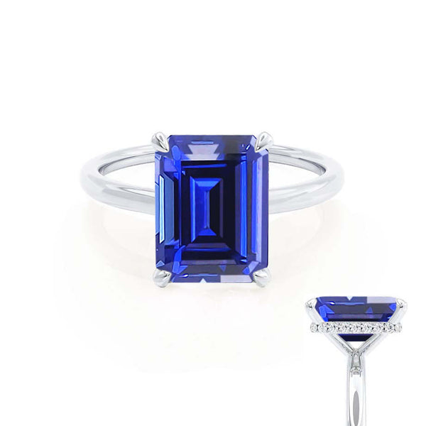 PARIS - Chatham® Emerald Blue Sapphire & Diamond 950 Platinum Petite Hidden Halo