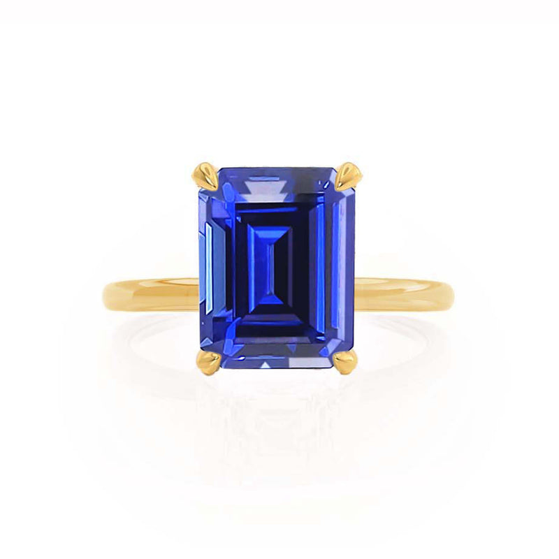 PARIS - Chatham® Emerald Blue Sapphire & Diamond 18k Yellow Gold Petite Hidden Halo