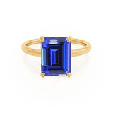 PARIS - Chatham® Emerald Blue Sapphire & Diamond 18k Yellow Gold Petite Hidden Halo