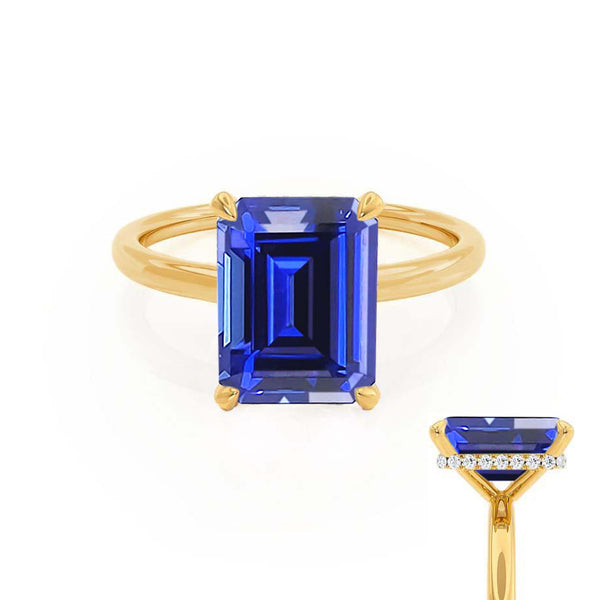 PARIS - Chatham® Emerald Blue Sapphire & Diamond 18k Yellow Gold Petite Hidden Halo