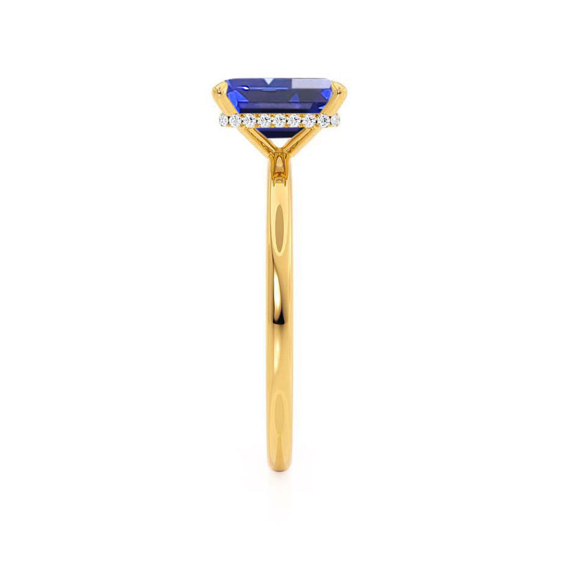 PARIS - Chatham® Emerald Blue Sapphire & Diamond 18k Yellow Gold Petite Hidden Halo