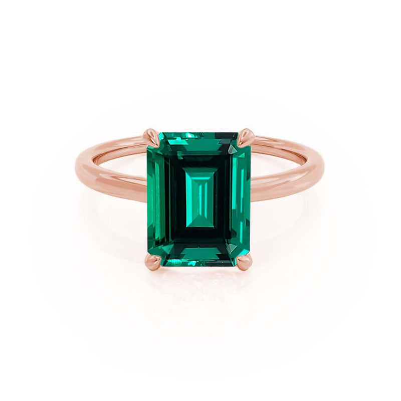 PARIS - Chatham® Green Emerald & Diamond 18k Rose Gold Petite Hidden Halo