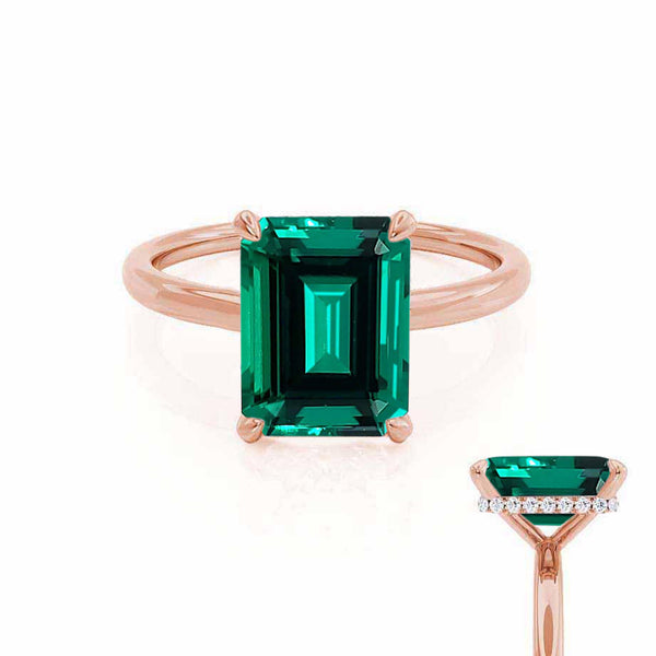 PARIS - Chatham® Green Emerald & Diamond 18k Rose Gold Petite Hidden Halo